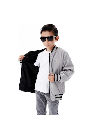 Benitto Kids Erkek Çocuk Kapüşonlu Çift Taraflı Mevsimlik Yağmurluk 51364 Gri