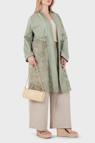 Via Dante % 100 Keten Dantel Detaylı Kimono Bayan Kimono 6909330 Haki