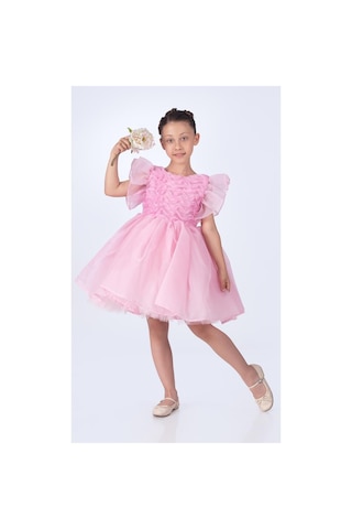 Mnk Baby & Kids Maronia Kız Çocuk Prenses Model Abiye Elbise - Pembe M00746