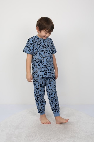 Bunny Hopp Erkek Çocuk Oyun Konsolu Desenli Kısa Kollu Yazlık Pijama Takımı %100 Pamuk Süprem Penye Bebek Mavi