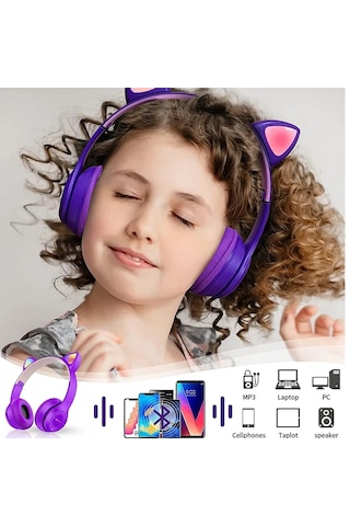 Exenar SW88 Bluetooh 5.0 Kablosuz Kedi Kulak Üstü Kulaklık + Aux Kablo