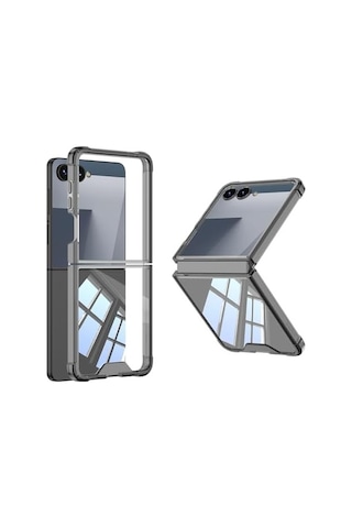 Senon Galaxy Z Flip 7 Kılıf Zore Full Camlı Kıpta Kapak Siyah