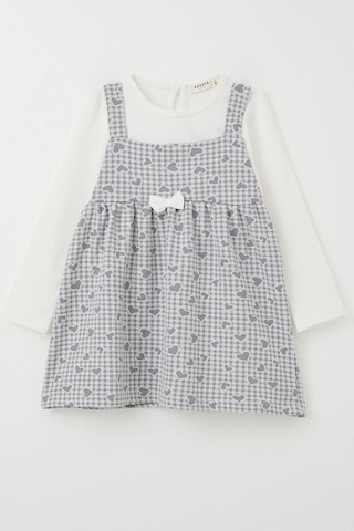 Breeze Kız Çocuk Uzun Kollu Elbise Kalp & Kazayağı Desenli 1.5-5 Yaş, Buz Mavisi Buz Mavisi