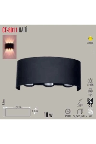 Ct-8011 Haiti 10w Led Duvar Aplik 3200k Günışığı Siyah