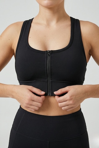EMFURE Siyah Fermuarlı Spor Büstiyer - Sports Bra / Crop Destekli Spor Sütyeni Siyah
