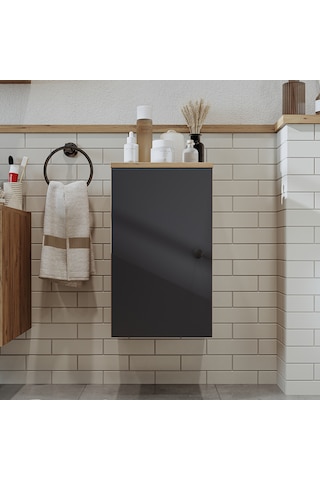 Banyo Dolabı Mat Mdf 60 X 35 Cm Banyo Boy Dolap Atlantik Antrasit Atlantik Çam - Antrasit