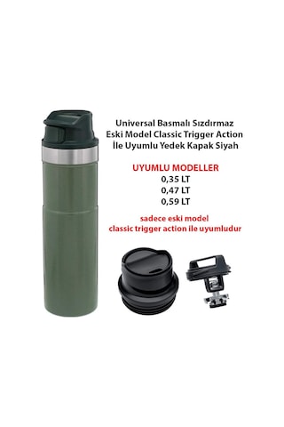Universal Basmalı Sızdırmaz Trigger Action Termoslar İle Uyumlu Kapak Siyah