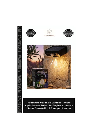 Premium Veranda Lambası Retro Aydınlatma Solar Su Geçirmez Bahçe Solar Sensörlü Led Ampul Lamba