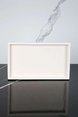 Betonmall Mermer Desenli Beton Sunum Tabağı Dekoratif Sunumluk Sunum Tepsisi 15x25 Cm - Beyaz