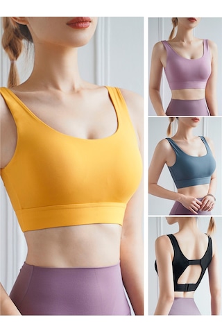 Geeroyoo U Yaka Spor Sütyen - Yoga Ve Günlük Kullanım İçin Pedli, Arkası Kesik, Geniş Bant, Xl Beden, Gri Gri