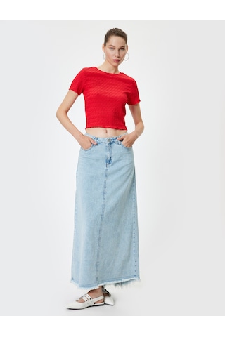 Koton Bürümcük Tişört Crop Kısa Kollu Bisiklet Yaka Slim Fit Kırmızı 4sal11110ık Kırmızı