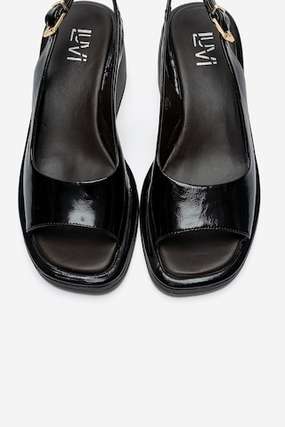 Luvi Shoes Orlena Siyah Rugan Hakiki Deri Dolgu Topuklu Sandalet