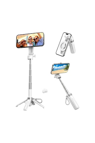 Juo Jst30 Magsafe Manyetik Kumandalı Tripod Monopod Selfie Çubuğu Android Apple iPhone Uyumlu Beyaz