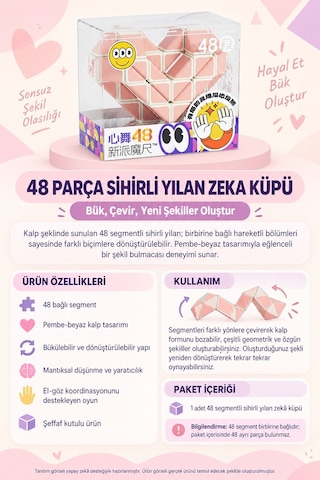 Magic Snake Sihirli Yılan Zeka Küpü 48 Parça Bükülebilir Kalp Şekilli Akıl Oyunu Turuncu Beyaz