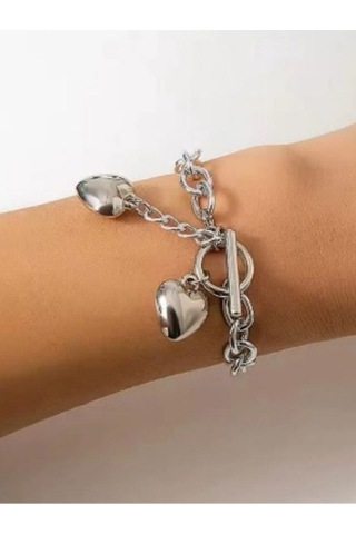 Kalp Çelik Bileklik Gümüş