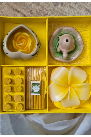 Dekoratif Aromatik Mum Ve Tütsü Seti Açık Sarı