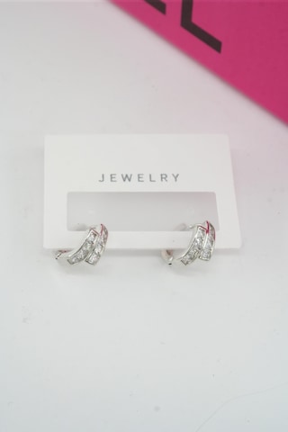 Byzeynaaksesuar Kadın Özel Tasarım Zirkon Taşlı 2'li Minimal Küpe 0011 Çok Renkli