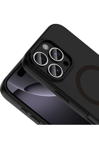 Maks Technology iPhone Uyumlu 16 Pro Max Kılıf M-safe Şarj Özellikli Mkst Aris Silikon Kapak - Siyah
