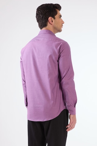 Dufy Koyu Lila Erkek Slim Fit Düz Brent Düğmeli Yaka Uzun Kol Gömlek - 102469 Koyu Lila