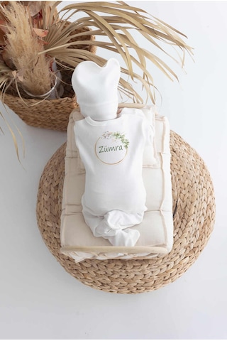 Bebewini Pamuk Baskılı 11'li İsimli Hastane Çıkışı M16 Ekru