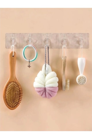 5'li Kendinden Yapışkanlı Güçlü Şeffaf Askılık - Kapı Arkası Mutfak Duvar Banyo Askı Çok Renkli