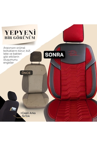 Panda Berlin Serisi Jakar Kumaş Oto Koltuk Kılıfı Kırmızı - Siyah