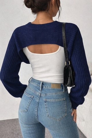 Tarz Cool Kadın Lacivert Dekolteli Crop Triko Bolero Lacivert