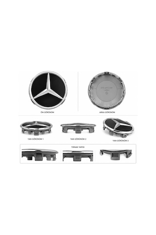 Mercedes Jant Göbeği Göbek Kapağı 4 Adet Siyah Jant Orta Kapak