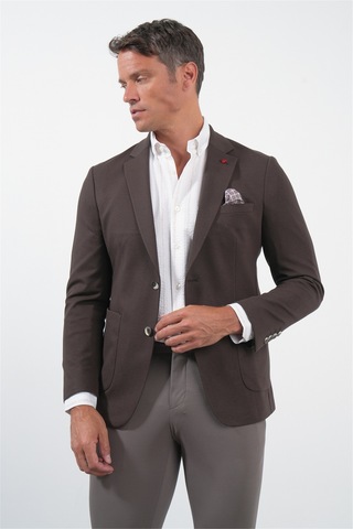 İmza Kahverengi 6 Drop Slim Fit Pamuklu Ceket 1002260126