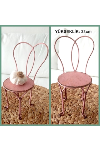 Omeniv Vintage Pudra Pembe Ferforje Minyatür Koltuk Sandalye Deko