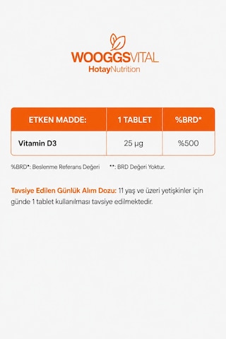 D3 Vitamin 1000 Iu 25 Μg Takviye Edici Gıda - 60 Tablet