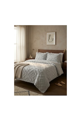 Çift Kişilik Yatak Örtüsü Takımı 250 X 260 Cm Valonlu Model 2 Adet 50 X 70 Yastık Kılıfı Gri