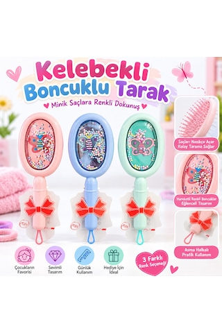 Bakgelal Kelebekli Boncuklu Çocuk Saç Fırçası Renkli Hareketli Boncuklu Sevimli Tarak - 9017036179281