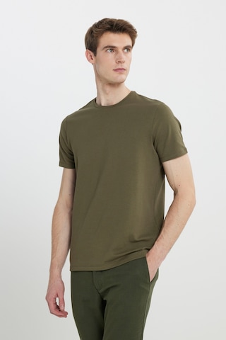 AC&Co / Altınyıldız Classics Erkek Hakı Slim Fit Dar Kesim Bisiklet Yaka Desenli Tişört Haki