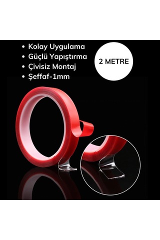 Büro Ev Tamir Bakımı İçin 2mt Şeffaf Güçlü Çift Taraflı Akrilik Silikon Vhb Bant Diğer