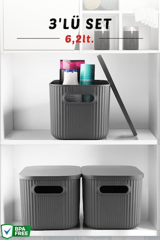 3'lü Set Çok Amaçlı Depolama Kutusu Antrasit 6,2lt