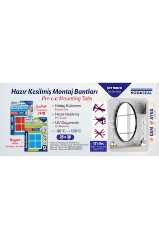 Vodaseal Çift Taraflı Montaj Bandı 12'li Beyaz