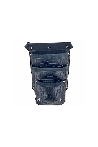 Hakiki Deri Kroko Cepli Tekniker Çivi Önlüğü Bel Çantası Siyah