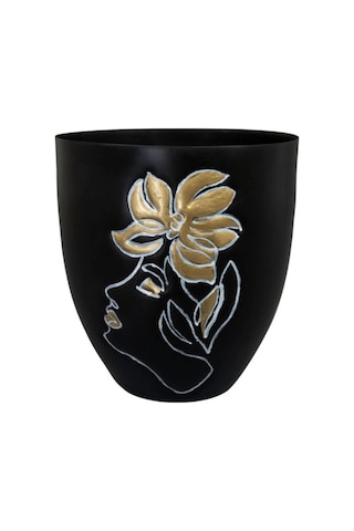 Lea İnsan Figürlü Siyah Metal Saksı Çap 18cm Yükseklik 19cm