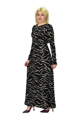 Kadın Leopar Desen Krep O Yaka Elbise Bgl-st03539 001