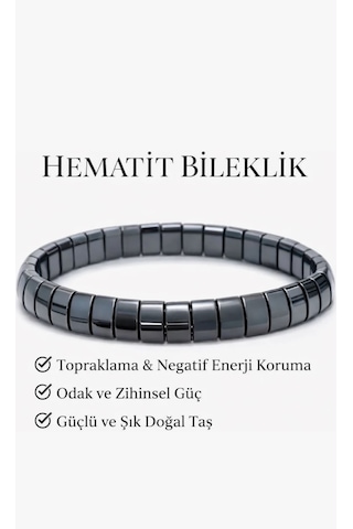 Morlisse Hematit Doğal Taş Bileklik, Enerji Bilekliği Gri Morlisse Hematit Doğal Taş Bileklik, Enerji Bilekliği Gri