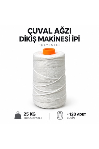Çuval Ağzı Dikiş Makinesi İpi Polyester Beyaz 25 Kg Çuval Ağzı Dikiş Makinesi İpi Polyester Beyaz 25 Kg