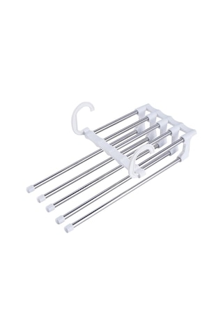 Geeksen Ev İçi Çekilebilir Çok Katlı Pantolon Asma Aparatı, Paslanmaz Çelik, Kayma Engeli, Yumuşak Kenarlar, 5 Katlı, Beyaz Beyaz