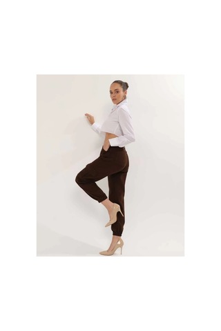 Kene Jeans Paça Lastik Kargo Cep Keten Mom Pantolon Kahverengi