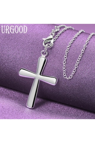 925 Ayar Gümüş Kalpli Haç Kolye Kolye Takı