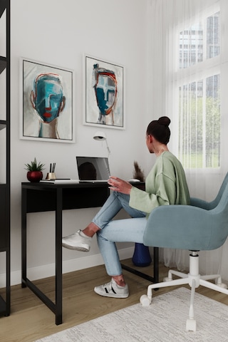 Selin Metal Ayaklı Çalışma Masası Siyah Suntalam, Siyah Metal Ayak, Modern Ofis & Ev Masası Siyah