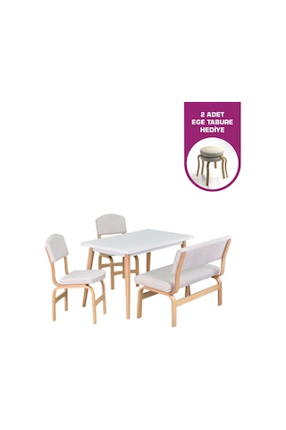 Vilinze Ege Sandalye Ve Bank Avanos Ahşap Mdf Mutfak Masası Takımı - 70x120 Cmtk-avns-70120-nb-ege19n-peri50n-sbeyaz Kırık Beyaz