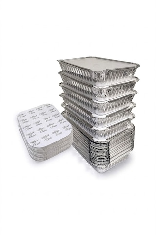 Şeylişeyler - Alüminyum Dikdörtgen Sütlaç Ve Yemek Kabı 1000 Gr + Kapaklı Set - 100 Adet