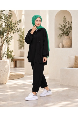 Unika Boutique Kadın Yarım Fermuar Detay İkili Salaş Takım Siyah