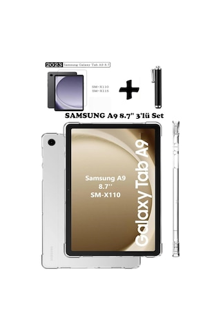 Samsung Galaxy Uyumlu Tab A9 8.7 Inç Tablet Kılıfı Silikon Ekran Koruyucu Dokunmatik Kalem Seti Kılıf